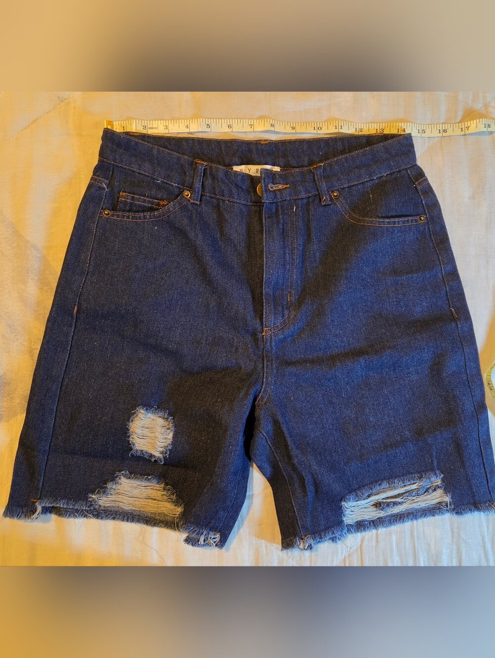 Dark Blue Distressed Denim Shorts